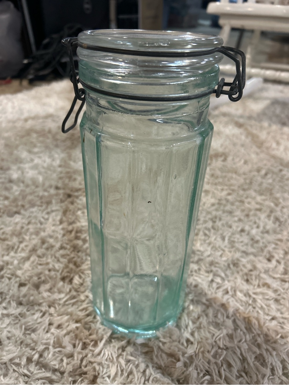 Hermetic Glass Clamp Lid Canister Jar Storage Container Green Tint 8” Tall appro